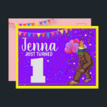 Cartão Postal De Festividades Bigfoot Cute Kids Birthday Personalize Age<br><div class="desc">A personalized birthday invitation card with a bigfoot theme is a unique and exciting way to invite friends and family to a birthday celebration. The card can be designed with a safari or jungle theme, featuring a cute and playful illustration of bigfoot surrounded by colorful balloons and confetti. The inside...</div>