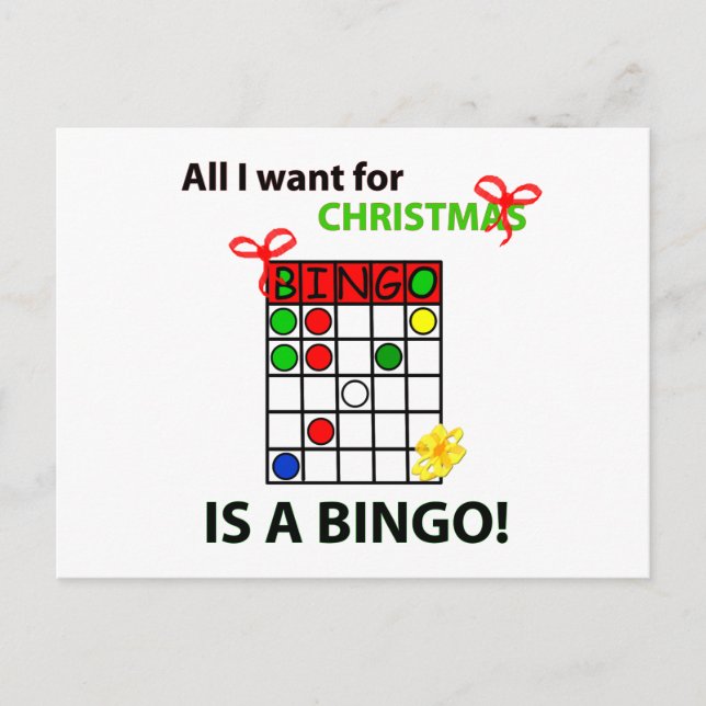 Cartão Postal De Festividades BINGO, quero um bingo de Natal (Frente)