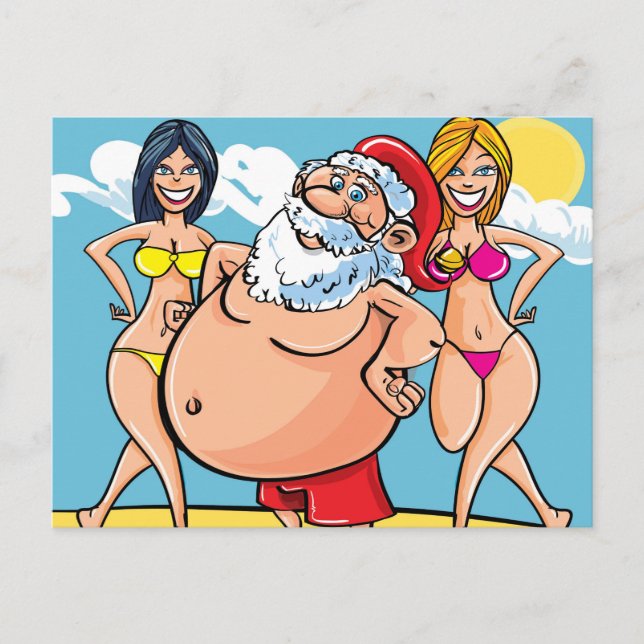 Cartão Postal De Festividades biquíni Beach santa claus (Frente)