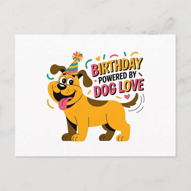 Cartão Postal De Festividades Birthday Dog Love Party Illustration (Frente)