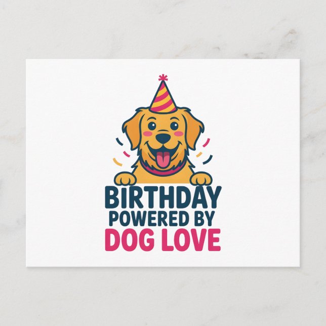 Cartão Postal De Festividades Birthday Powered by Dog Love Illustration (Frente)
