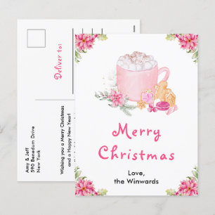 Cartão Postal De Festividades Biscoitos de Natal e Cacau Rosa Feliz Natal