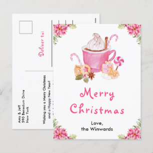 Cartão Postal De Festividades Biscoitos de Natal e Cacau Rosa Feliz Natal