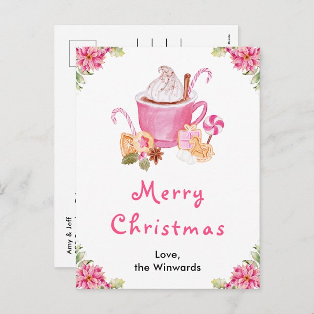 Cartão Postal De Festividades Biscoitos de Natal e Cacau Rosa Feliz Natal (Frente/Verso)