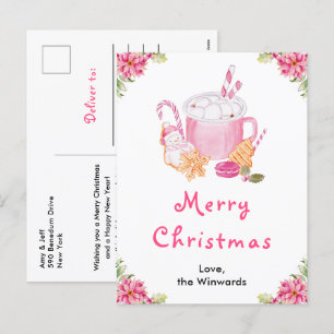 Cartão Postal De Festividades Biscoitos de Natal e Cacau Rosa Feliz Natal