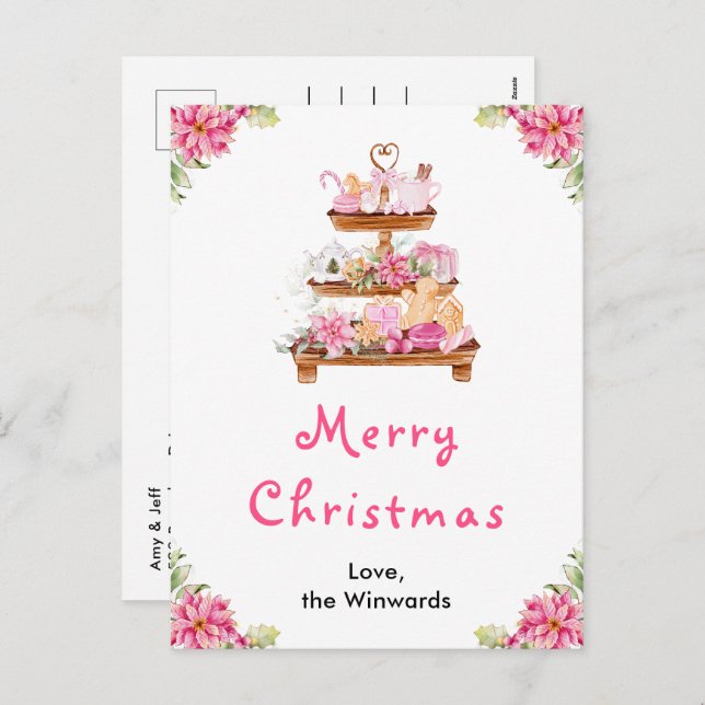 Cartão Postal De Festividades Biscoitos de Natal e Cacau Rosa Feliz Natal (Frente/Verso)