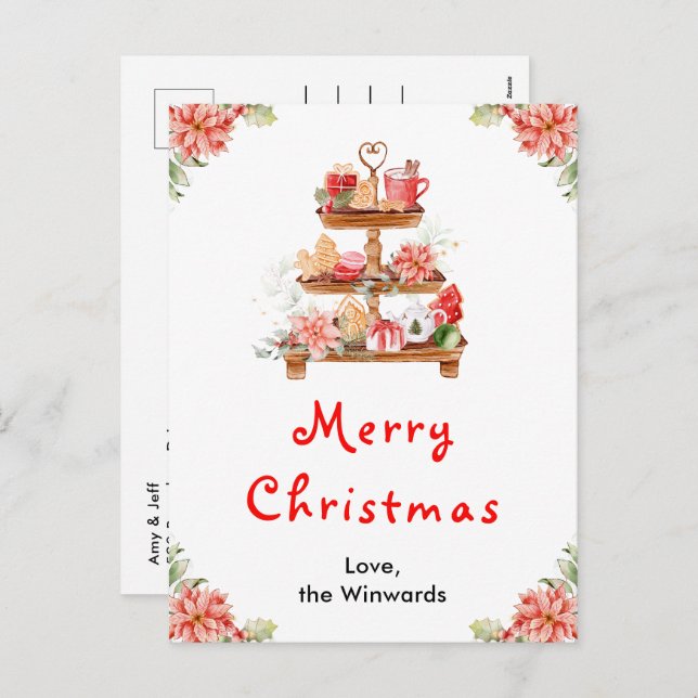 Cartão Postal De Festividades Biscoitos de Natal e Cacau Vermelho Feliz Natal (Frente/Verso)