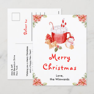 Cartão Postal De Festividades Biscoitos de Natal e Cacau Vermelho Feliz Natal