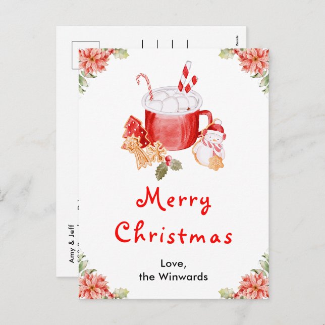 Cartão Postal De Festividades Biscoitos de Natal e Cacau Vermelho Feliz Natal (Frente/Verso)