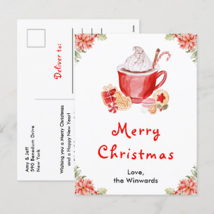 Cartão Postal De Festividades Biscoitos de Natal e Cacau Vermelho Feliz Natal