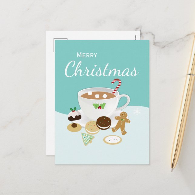 Cartão Postal De Festividades Biscoitos de Natal e chocolate quente (Frente/Verso In Situ)