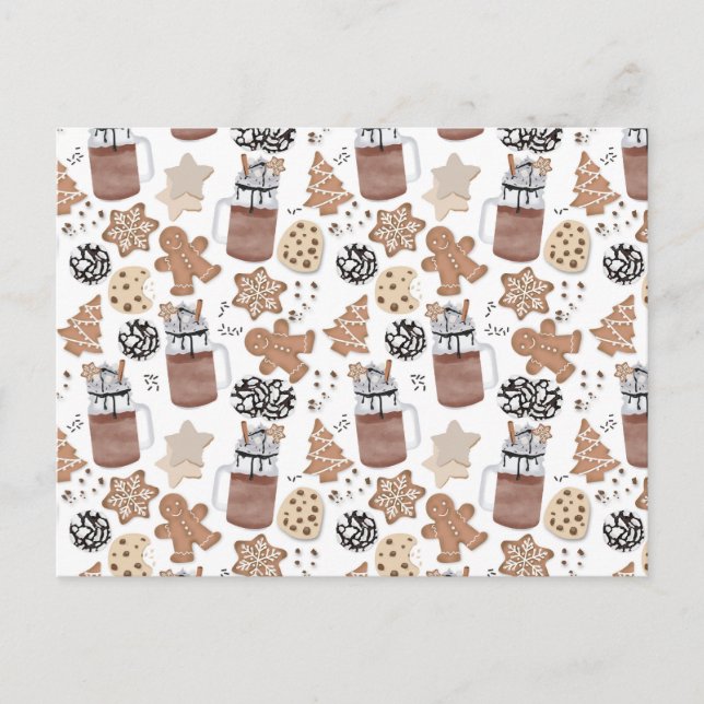 Cartão Postal De Festividades Biscoitos de Natal e Chocolate Quente Férias de Co (Frente)