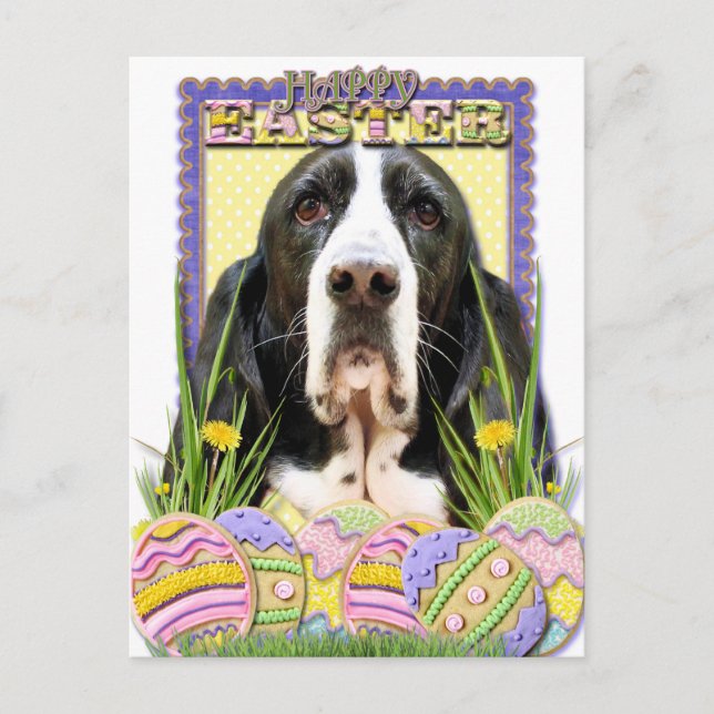 Cartão Postal De Festividades Biscoitos do ovo da páscoa - Basset Hound - jasmim (Frente)