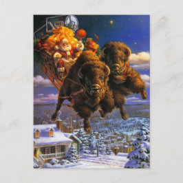 Cartão Postal De Festividades Bison Pulling Papai Noel