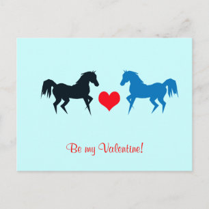 Cartão Postal De Festividades Black and Blue Horses in Love Postcard