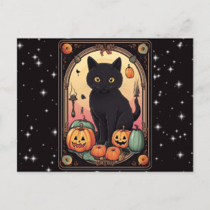 Cartão Postal De Festividades Black Cat Jack-O' Lanternas Tarot Halloween
