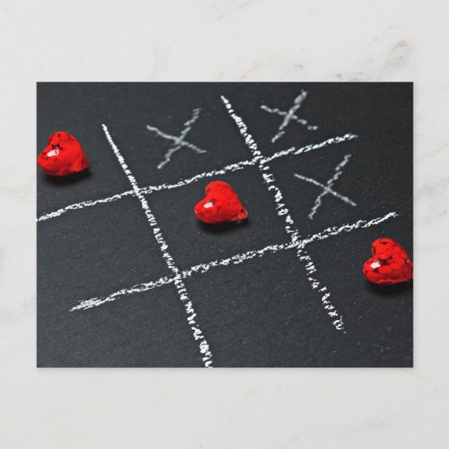 Cartão Postal De Festividades Black Chalkboard w Red Hearts Valentine's Day (Frente)