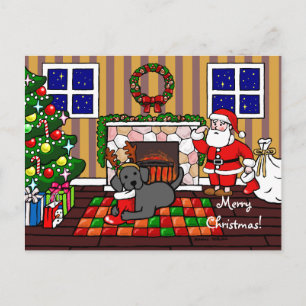 Cartão Postal De Festividades Black Labrador e Cartoon de Natal Papais noeis