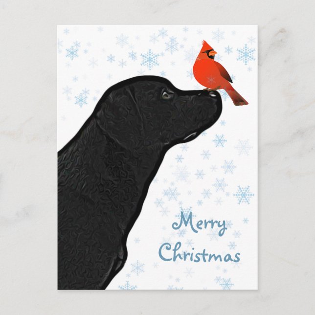 Cartão Postal De Festividades Black Labrador Feliz Natal - Cachorro Bonito (Frente)