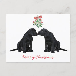 Cartão Postal De Festividades Black Labrador Mistletoe Cute Dog Puppy