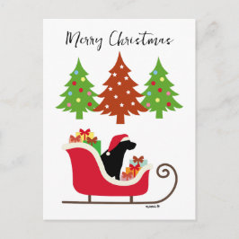 Cartão Postal De Festividades Black Labrador Silhouette Christmas Sleigh