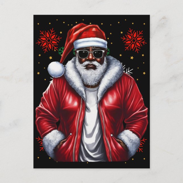 Cartão Postal De Festividades Black Man Melanin Natal Santa Claus Ugly Xmas (Frente)