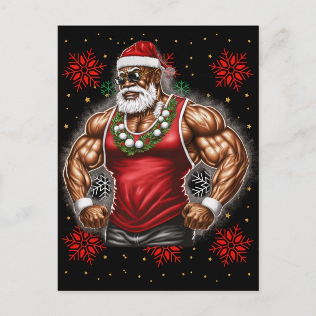 Cartão Postal De Festividades Black Man Melanin Natal Santa Claus Ugly Xmas (Frente)