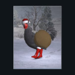 Cartão Postal De Festividades Black Rooster Santa Claus<br><div class="desc">o pai natal ganhou uma galinha bonitinha como ajudante este ano - alegremente batendo com botas vermelhas e chapéu através da neve no inverno</div>