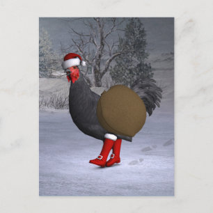 Cartão Postal De Festividades Black Rooster Santa Claus