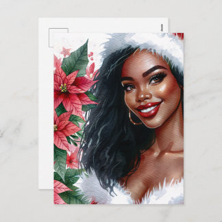 Cartão Postal De Festividades Black Woman Christmas Poinsettia