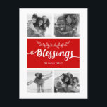 Cartão Postal De Festividades Blessings Collage | Cartão-postal de fotos de feri<br><div class="desc">Uma escolha perfeita do cartão de férias. Design branco e vermelho contemporâneo com 4 fotos Cartaz de Natal. Abençoa o Cartão com fotos de Feriado de Colagem de Fotos. Elke Clarke © Mais estilos e cores disponíveis em nosso compro. www.zazzle.com/epclarke</div>