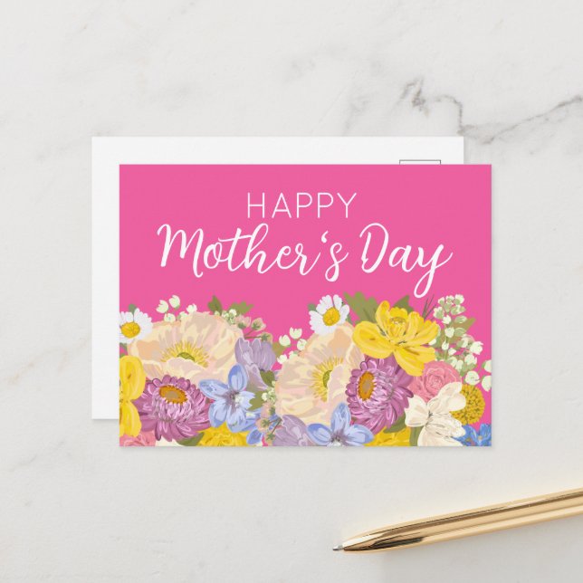 Cartão Postal De Festividades Blogues Florais de Dia de as mães Felizes (Frente/Verso In Situ)