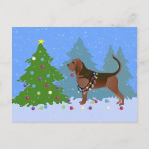 Cartão Postal De Festividades Bloodhound Dog Decorating Christmas Tree