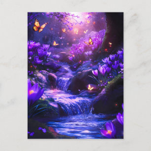 Cartão Postal De Festividades Blossomas em cascata da Lavanda da meia-noite