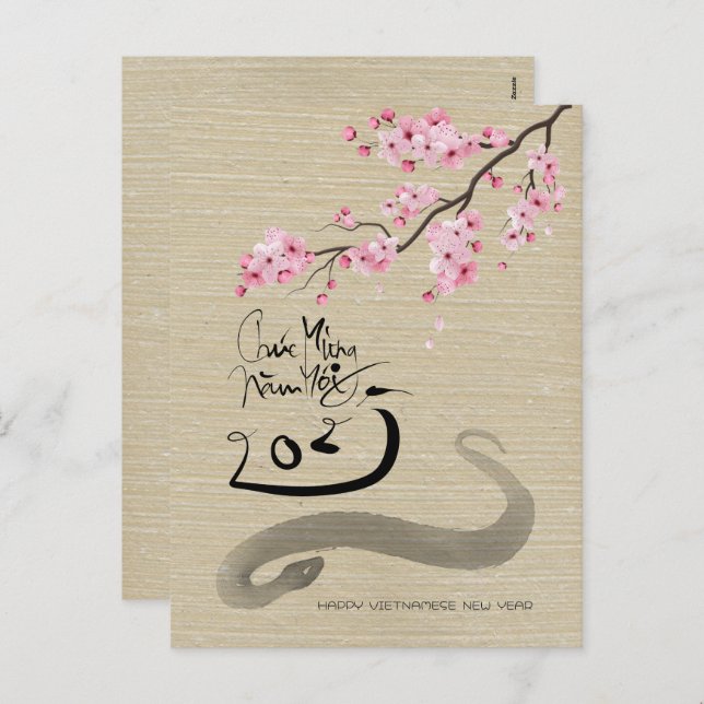 Cartão Postal De Festividades Blossoms Vietnamita Ano Novo do Cobra VHPostC (Frente/Verso)