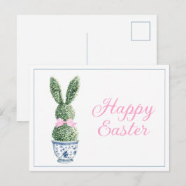 Cartão Postal De Festividades Blue and White Chinoiserie With Rabbit Topiary