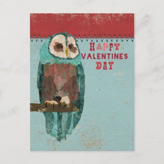 Cartão Postal De Festividades Blue Blush Owl Valentines Day Postcard