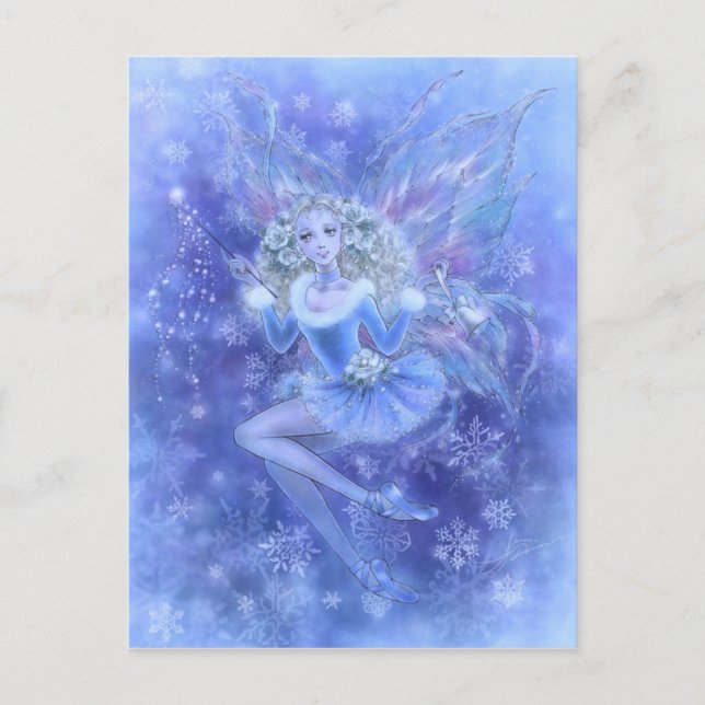 Cartão Postal De Festividades Blue Christmas Fairy Postcard (Frente)