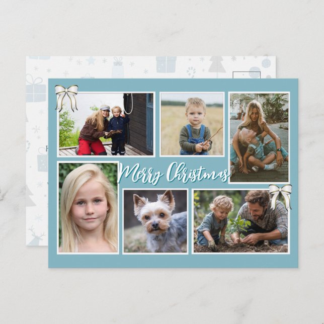 Cartão Postal De Festividades Blue Christmas Six Photos Message Postcard (Frente/Verso)