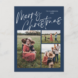 Cartão Postal De Festividades Blue Merry Christmas Calliographic 3 Photo