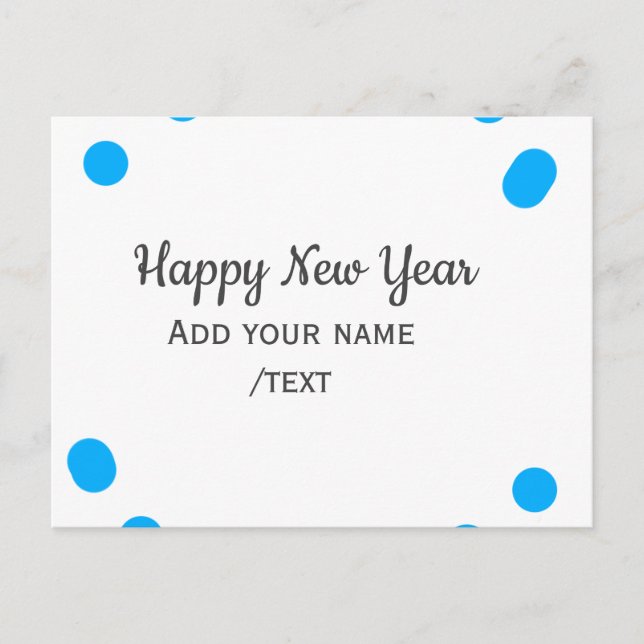 Cartão Postal De Festividades Blue polkadots happy new year add name messasimple (Frente)