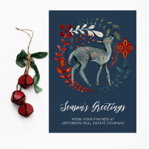 Cartão Postal De Festividades Blue Red Deer Wreath Nordic Folk Business