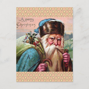 Cartão Postal De Festividades Blue Robe Santa Claus Smoking Pipe - Natal