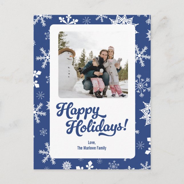 Cartão Postal De Festividades Blue Snowflakes Happy Holidays Photo Post Card (Frente)