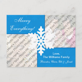 Cartão Postal De Festividades Blue Snowflakes Holiday Card w/ Custom Photo