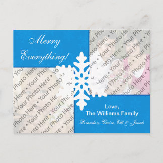 Cartão Postal De Festividades Blue Snowflakes Holiday Card w/ Custom Photo