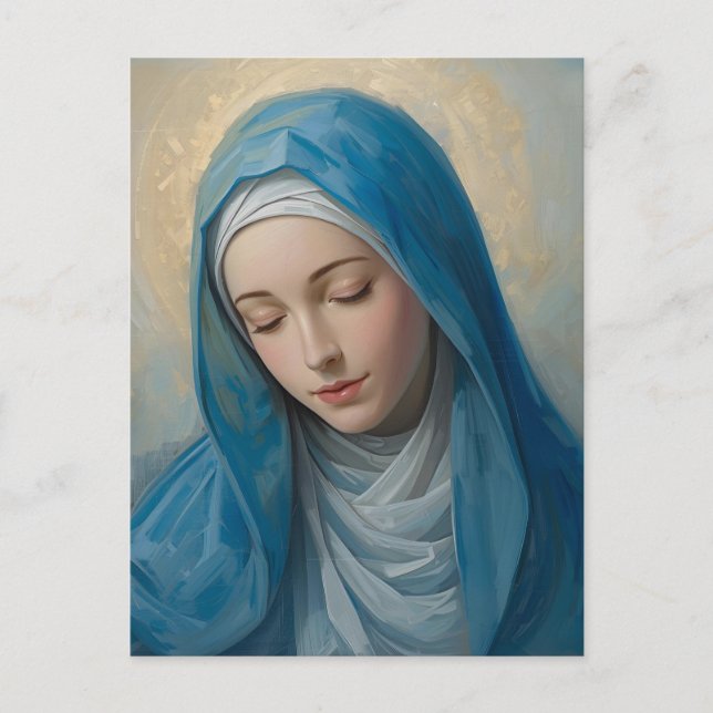 Cartão Postal De Festividades Blue VIrgin Mary Sympathded Greeting Card (Frente)