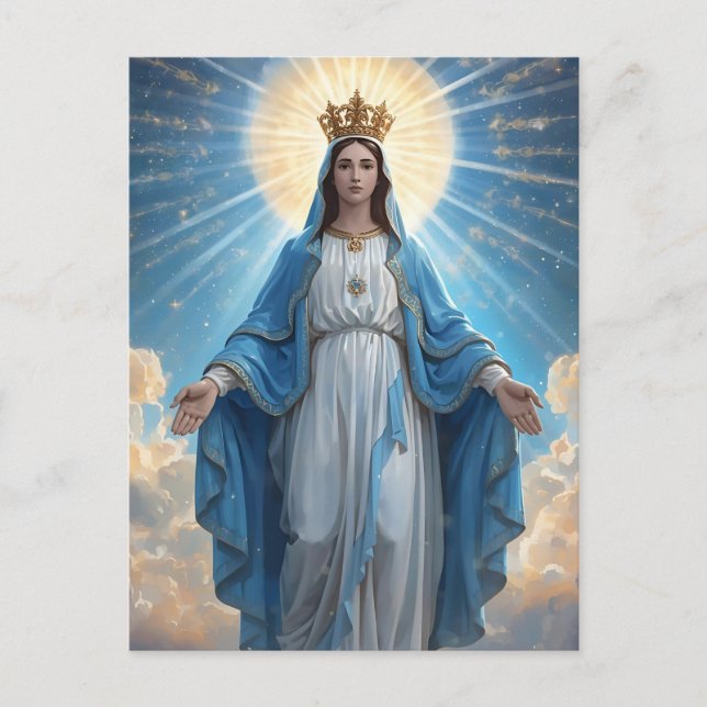 Cartão Postal De Festividades Blue VIrgin Mary Sympathded Greeting Card (Frente)