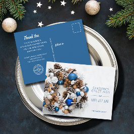 Cartão Postal De Festividades Blue White Pine Wreath Business