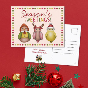 Cartão Postal De Festividades Boas e Coloridas Seasons Tweets Bird Pun Natal